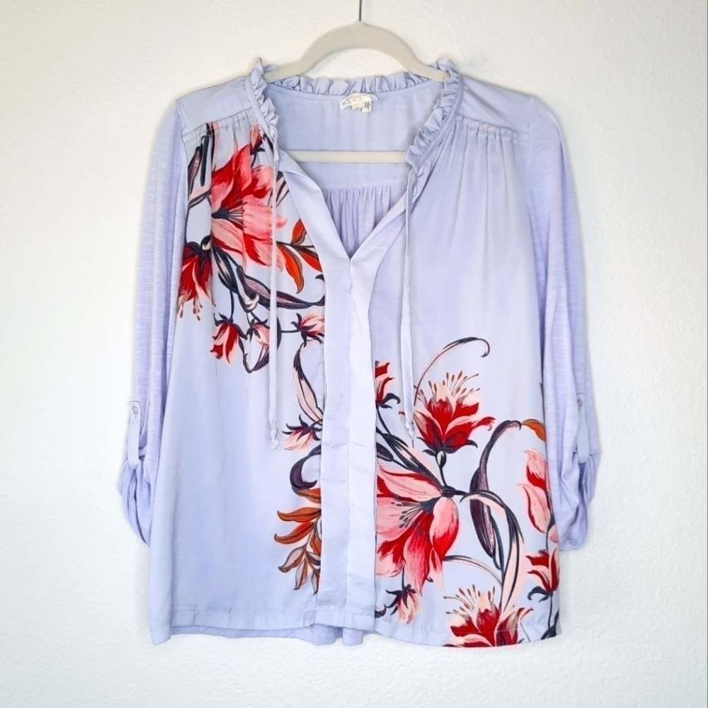 Anthropologie Meadow Rue Evella Lavender Purple Tie Neck Blouse S